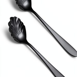 2 Piece Black Sugar Spoon Stainless Steel Serving Utensil Dishwasher-0
