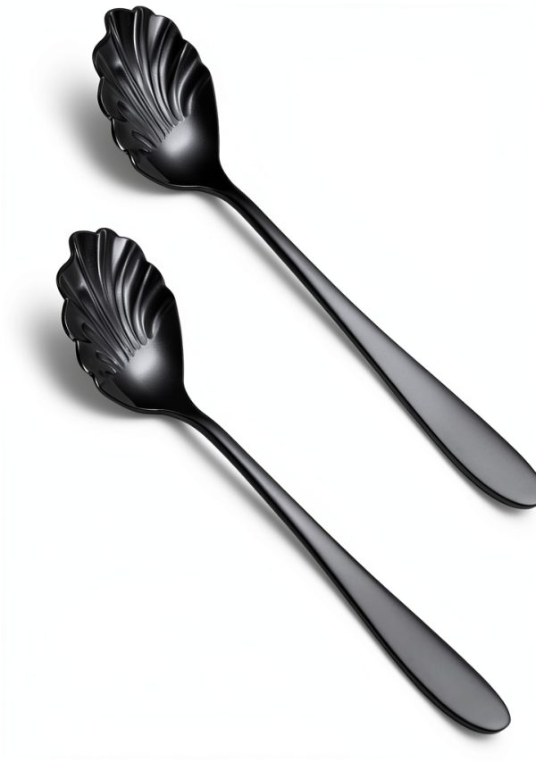 2 Piece Black Sugar Spoon Stainless Steel Serving Utensil Dishwasher-0