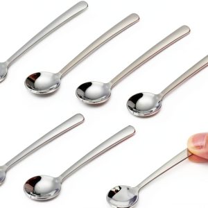 8 Pcs Small Spoons for Spice Jars, Condiment Spoons, 3.3 Inch Easy to Hold & Clean Stainless Steel Spice Spoon for Sugar, Salt, and Honey, Silver-0