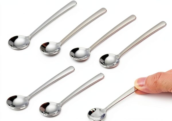 8 Pcs Small Spoons for Spice Jars, Condiment Spoons, 3.3 Inch Easy to Hold & Clean Stainless Steel Spice Spoon for Sugar, Salt, and Honey, Silver-0
